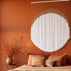 IOWER Boho Wall Decor Yarn Wall Hanging Macrame Wall Hanging Fiber Wall 
Art White Beads Tassel Wall Decor Boho Chic Home Decor 39" W x 55" L
