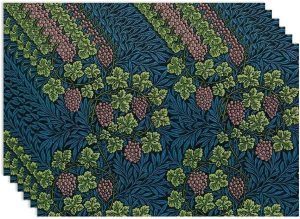 William Morris Vintage Botanical Placemats Set of 6, Retro Grapes Vines 
Flower Boho Plant Place Mats, Heat Resistant Non Slip Cotton Linen Dining 
Table Mats for Home Kitchen Party 18x12 Inch