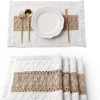 FEXIA Boho Placemats Set of 4, Macrame Table Decor Farmhouse Style 
Placemats in Natural Cotton Burlap, for Kitchen and Dining Table 
Centerpiece Home Decorations