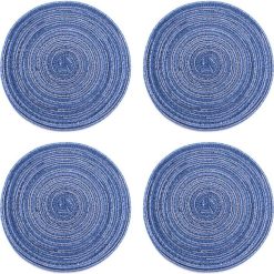 4Pcs Circular Cup Mat, Drink Coasters, Braiding Heat Resistant Bowl Plate 
Mat, Nordic Style Insulation Coaster Tabletop Protection Mat for Hot Pots 
Pans Hot Dishes (Blue)