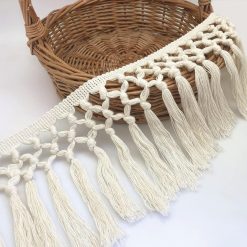FQTANJU 3 Yards 14cm Wide Tassel Trim, Cotton Tassel Fringe Boho Macrame 
Tassel Ribbon for Sewing Accessories DIY Crafts and Home Decoration(Beige)