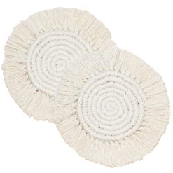 Boho Coasters Set of 2, Handmade Macrame Placemats for Housewarming Gift 
Home Decor Desk Table Kitchen Dining Room, Bar Drink Coaster for Mugs and 
Cups (Round, White)